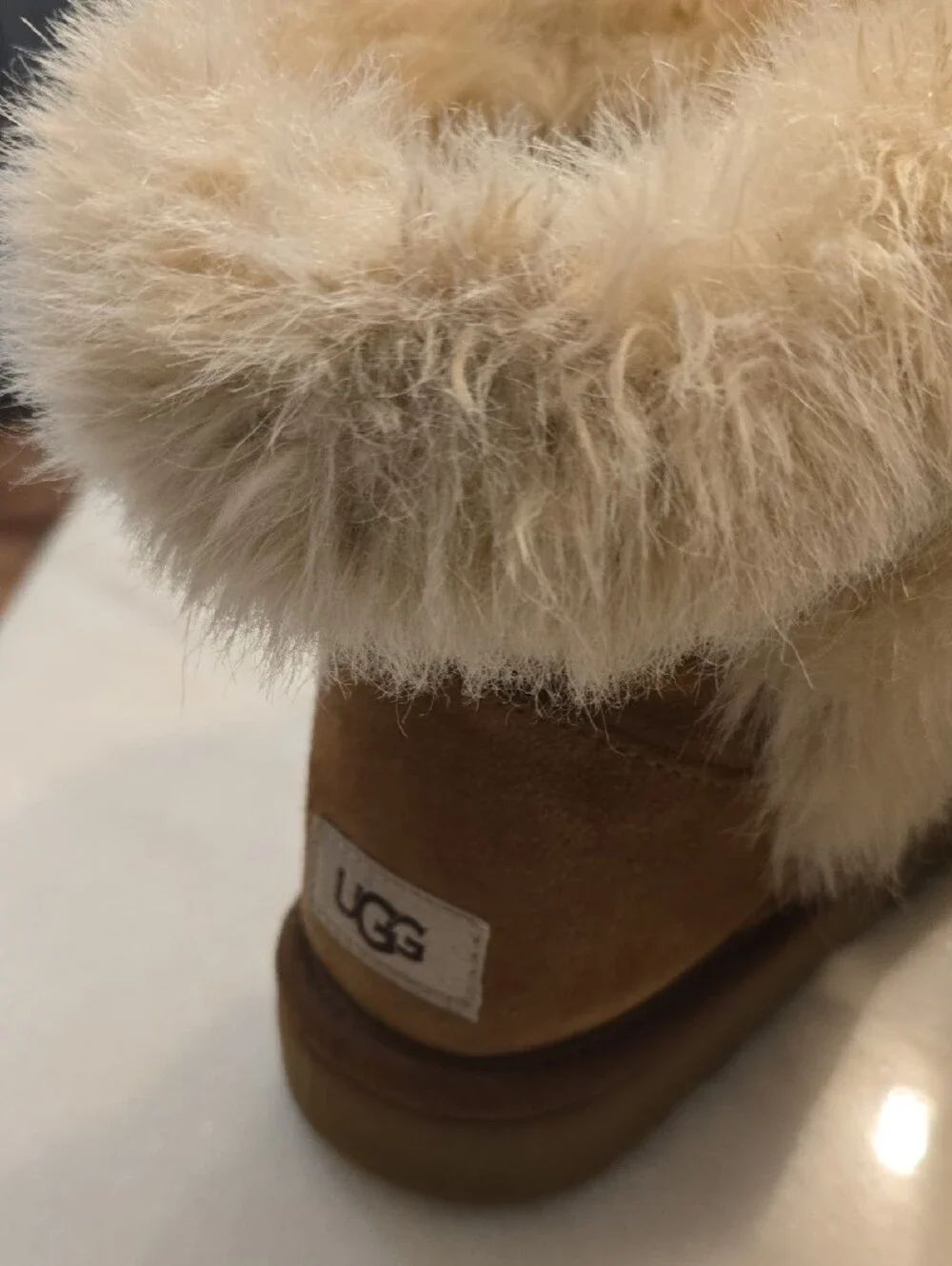 UGG Chestnut Suede Winter Boots with Fur Cuff